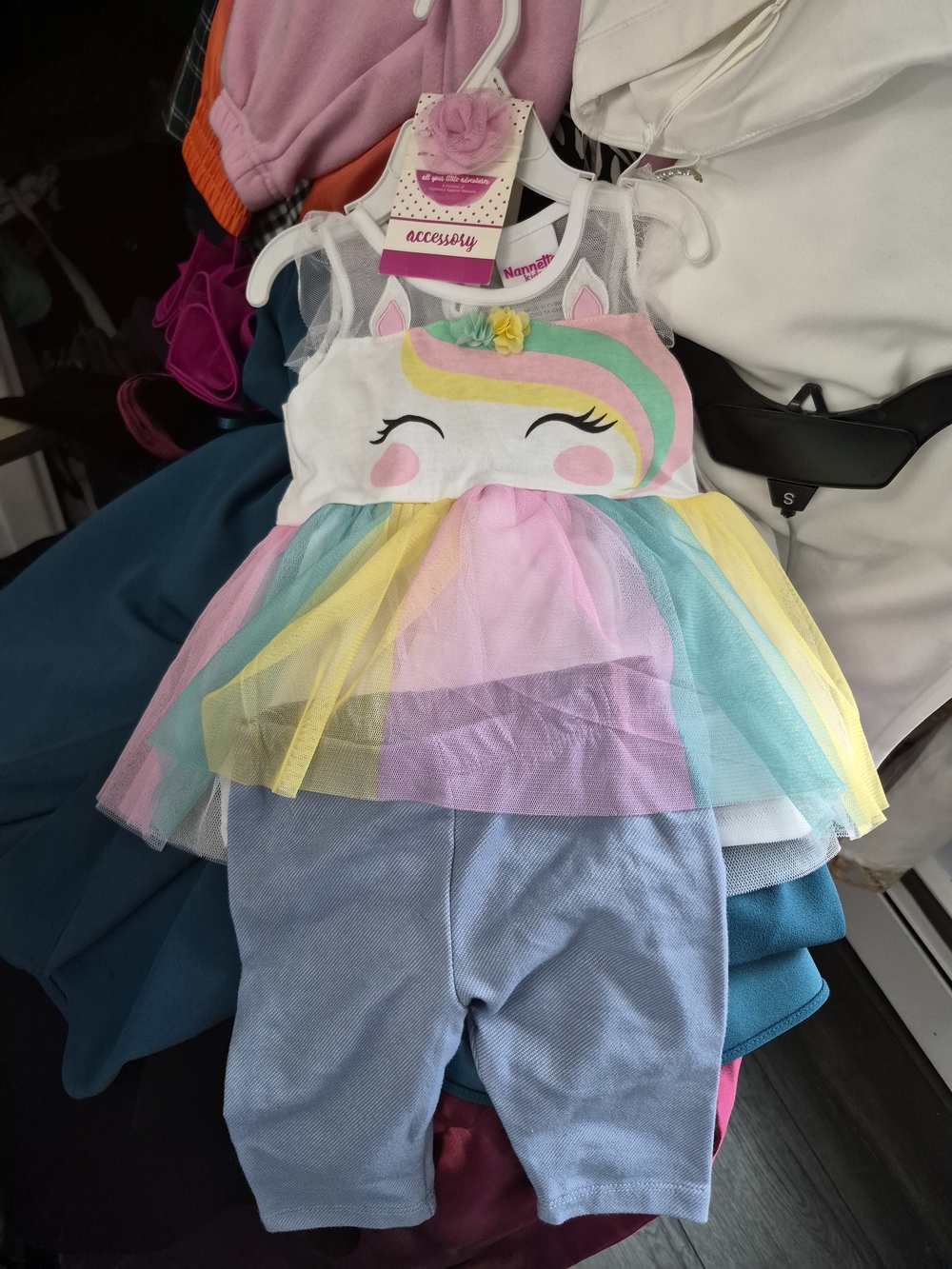 Kids Unicorn Tulle Dress & Legging Set - Pastel Rainbow